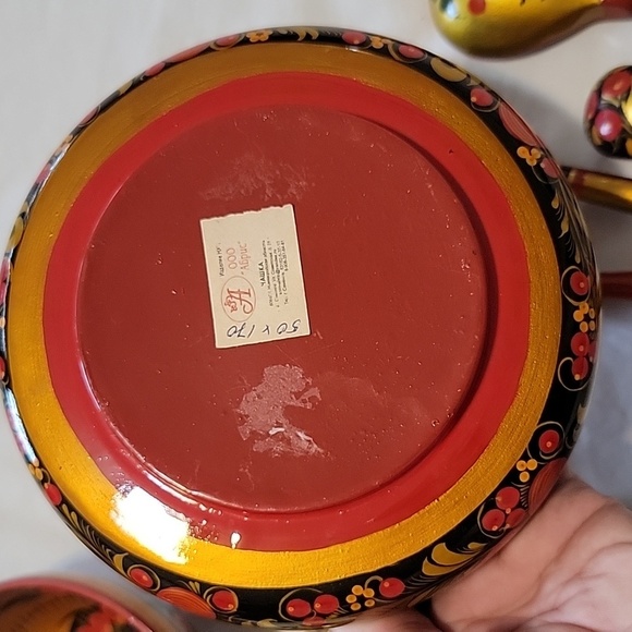 1970s Collection of Khokhloma Hand-Painted Wood Lacquerware 18 Pcs. - Picture 11 of 16